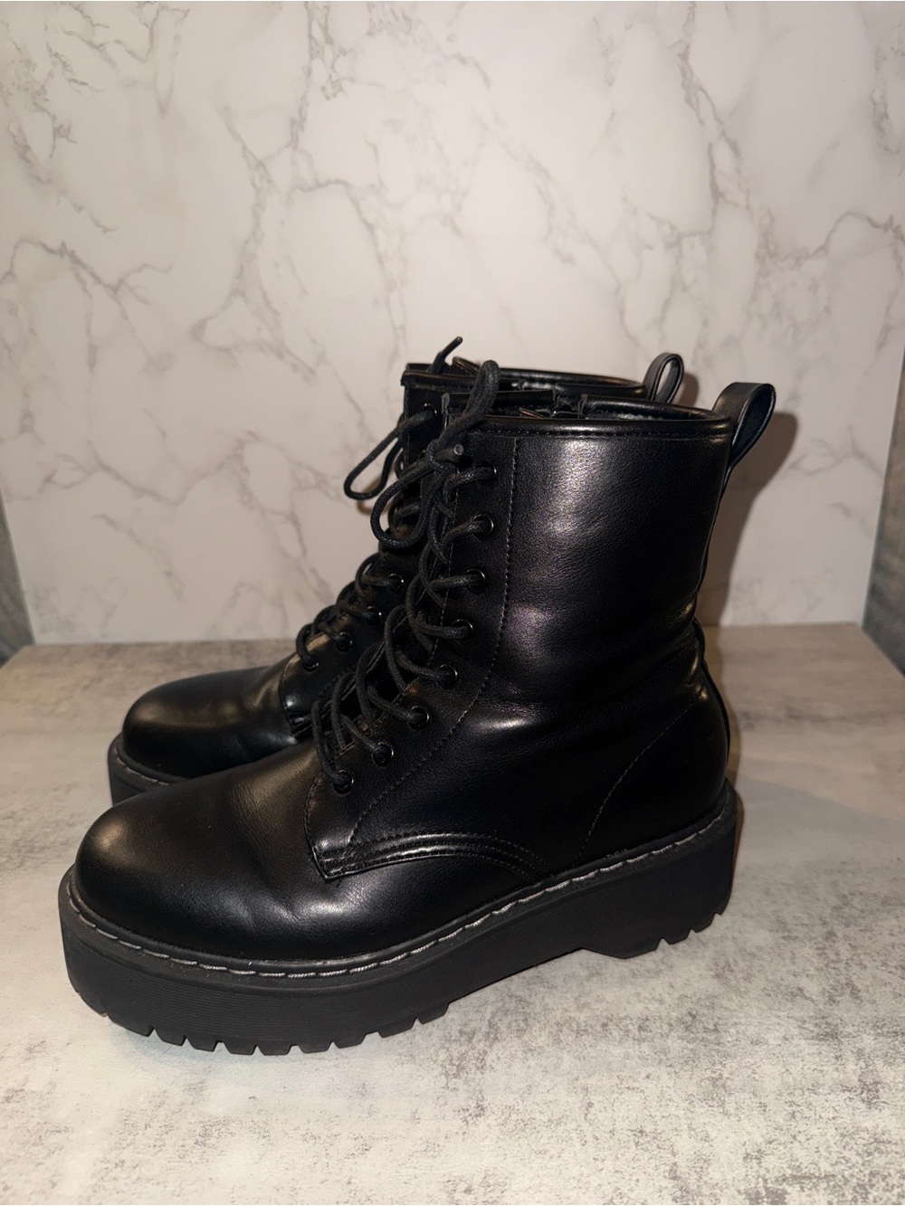 Steve Madden Women's Black Platform Lace-Up Combat Boots